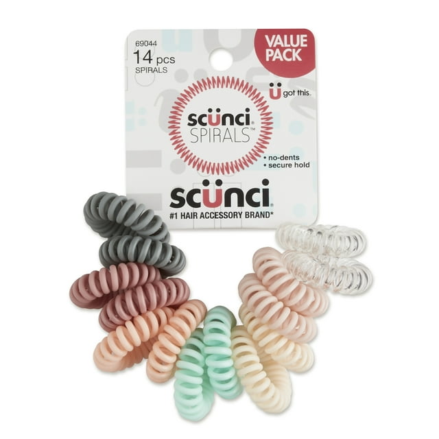Scunci NoDamage Plastic Coiled Ponytail Holder Hair Ties, Assorted