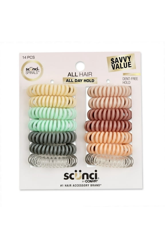 No Damage Plastic Coiled Ponytail Hair Ties, Multicolor, 14 Count