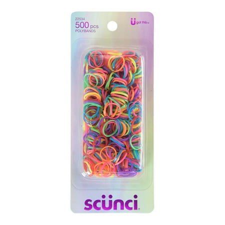 Scunci No Damage Plastic Polyband Ponytail Holder Hair Ties, Assorted Bright Colors, 500 Ct