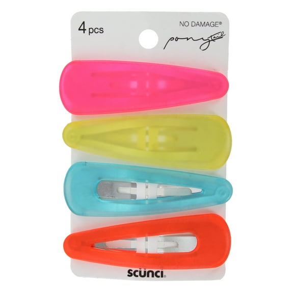 Scunci No-Damage Ponytail Hair Snap Clips, Assorted Colors, 4-Pieces