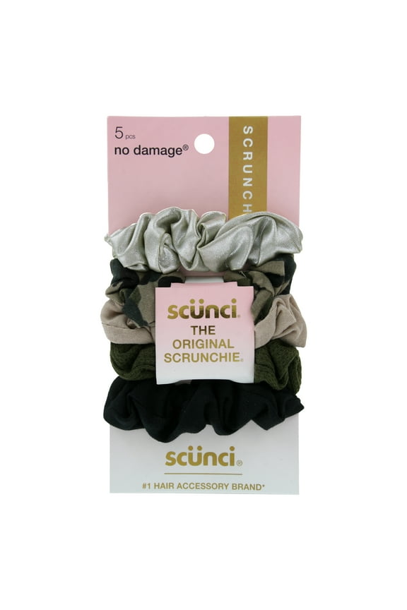No Damaged Twister Hair Scrunchies, Assorted Styles, 5-Pieces