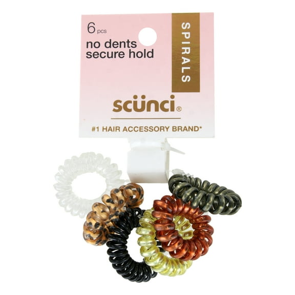 Scunci No Dents Secure Hold Hair Spirals, Assorted Colors, 6-Pieces