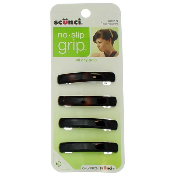 Scunci No Slip Grip All Day Hold No Slip Grip Hair Barrettes, Tortoise and Black, 4 Ct (2 pack)