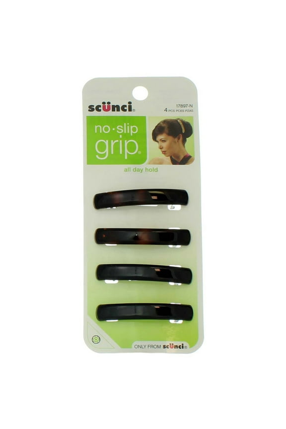 No Slip Grip All Day Hold No Slip Grip Hair Barrettes, Tortoise and Black, 4 Ct (2 pack)