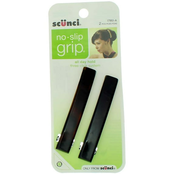 Scunci No-Slip Grip Auto Clasp Barrettes, Colors May Vary 2 ea (Pack of 3)