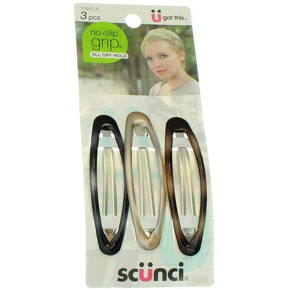 Scunci No-Slip Grip Oval Snap Barrettes, Assorted 3 ea (Pack of 2)
