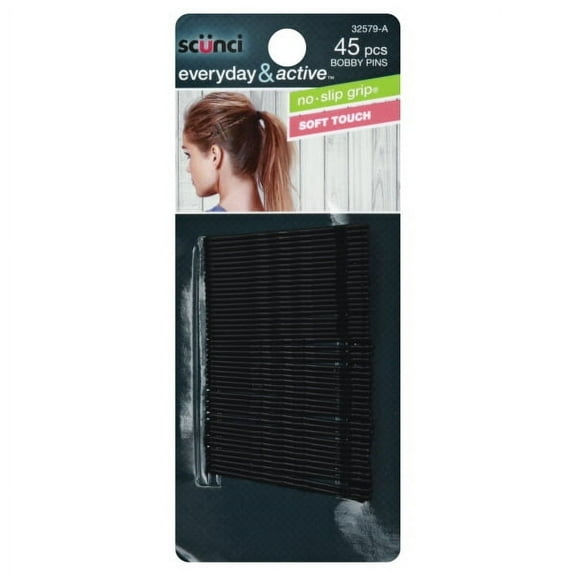 Scunci No-Slip Grip Soft Touch Hair Bobby Pins, Black, 45-Pieces