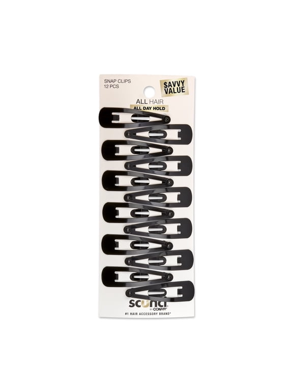 Scunci Open Center Metal Snap Clip Hair Barrettes, Black, 12 Count