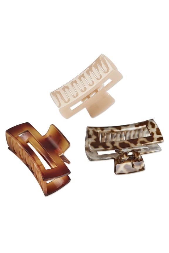 Open Cut Rectangular Claw Clip, Multicolor, 3 Count