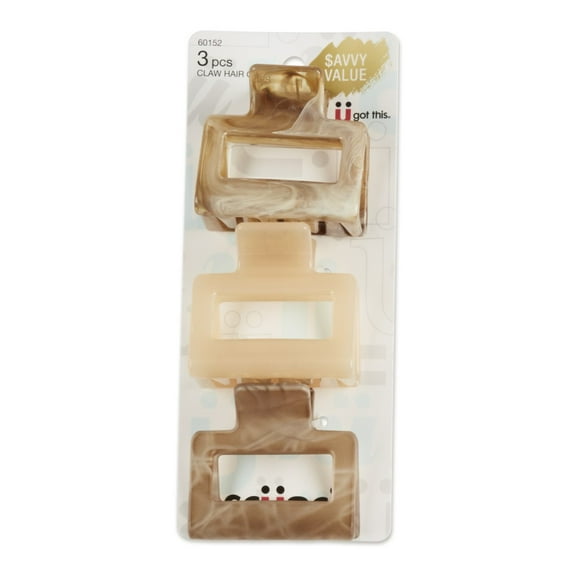 Scunci Open Cut Square Claw Clips, Taupe Neutrals, 3 Ct