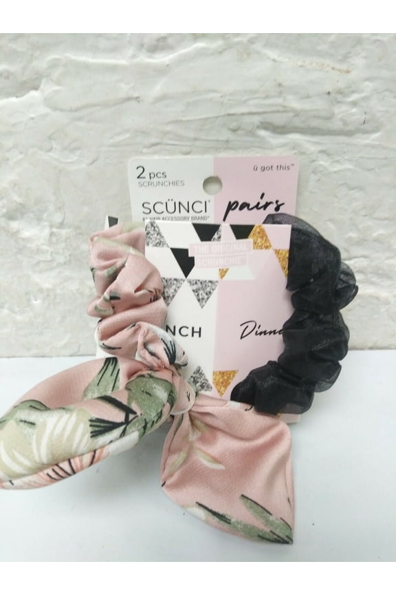Pairs 2-Pcs Scrunchies Black & Floral
