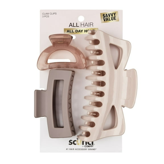 Scunci Plastic Claw Clips, Multicolor, 3 Count