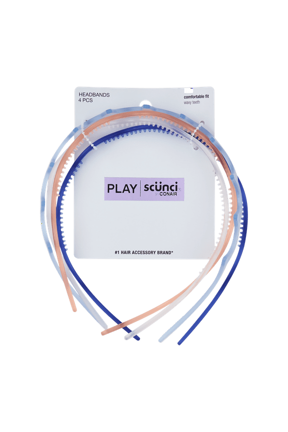 Play Comfortable Fit Jelly Plastic Wide Teeth Headbands, Assorted Colors, 4-Pieces