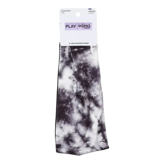 Scunci Play Reversible Soft Fabric Headwrap, Black & White Tie-Dye, 1-Count