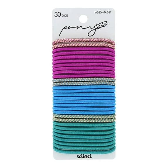 Scunci Ponytail 4mm Ultra Ponytail Elastics, Assorted Colors, 30-Pieces