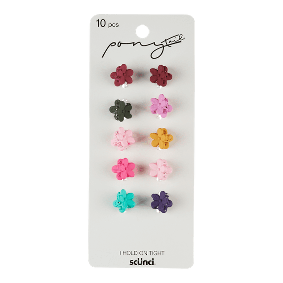 Scunci Ponytail Mini Flower Hair Jaw Clips, Assorted Colors, 10-Pieces