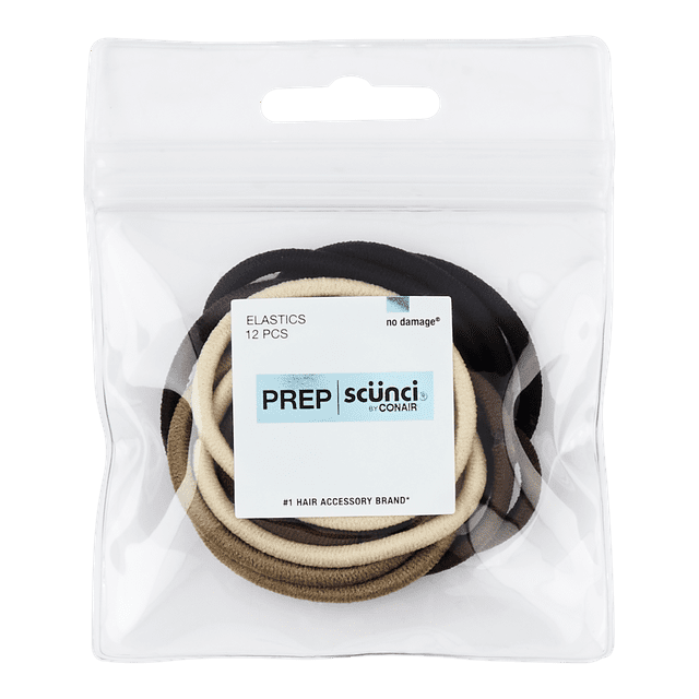 Scunci Prep No Damage Hair Elastics, Assorted Colors, 12-Count with Pouch