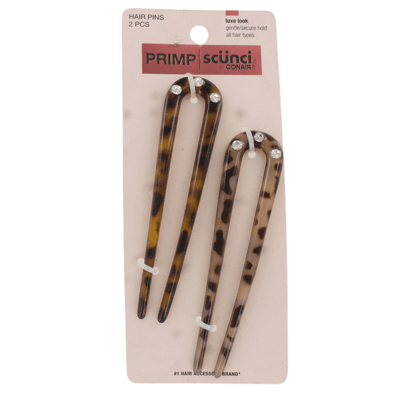 Scunci Primp Luxe Look Hair Pins, Tortoiseshell Design with Rhinestone Accents, 2-Count