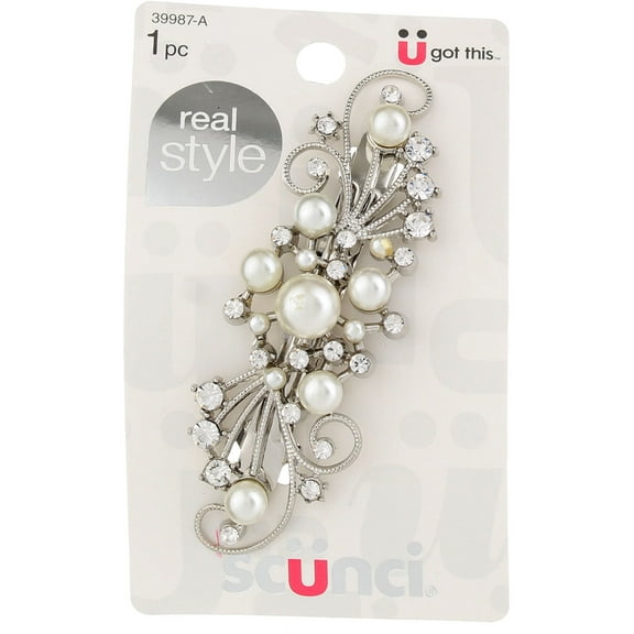 Scunci Real Style Fashion Barrette, Pearl Studded, 39987-A (2 pack) (Bundle)