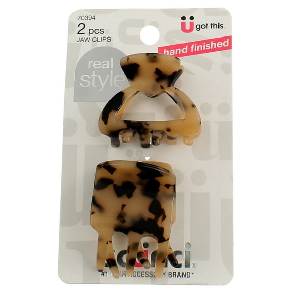 Scunci Real Style Jaw Clips, Hand Finished Assorted, 2 Ct
