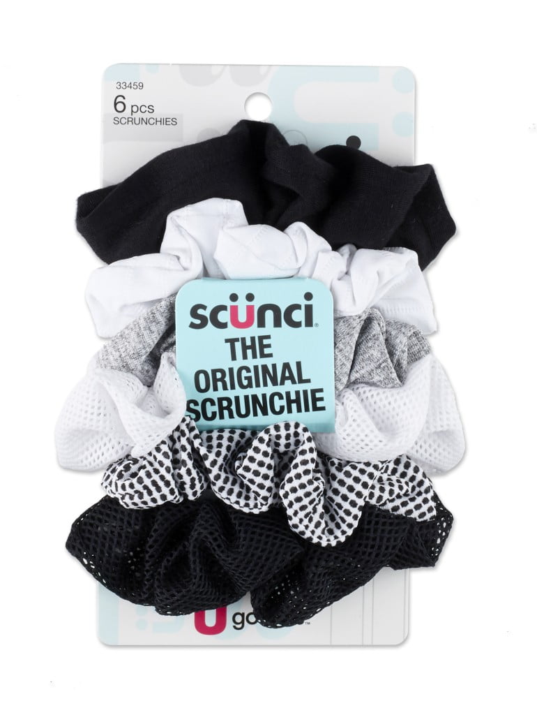 Scunci Scrunchie Hair Ties in Soft Stretch Fabric, Black &amp; White, 6 Ct ...