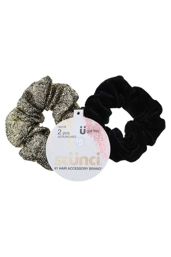 Scrunchies, Metallic and Black, 2-Piece