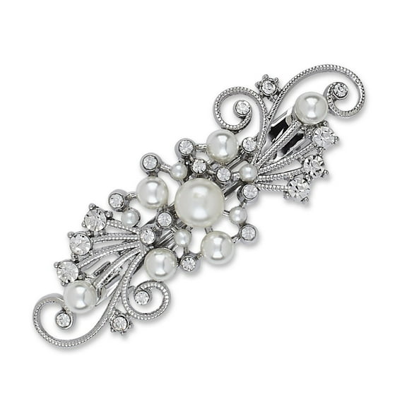Scunci Sophisticated Jeweled Styling Statement Hair Clip in Silver with Sparkle Flower Detail, 1ct