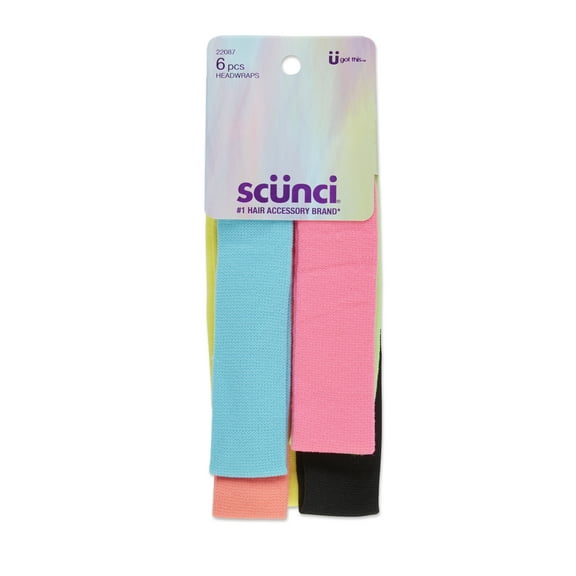 Scunci Stretch Comfort Headwrap Headbands, Assorted Bright Colors, 6 Ct