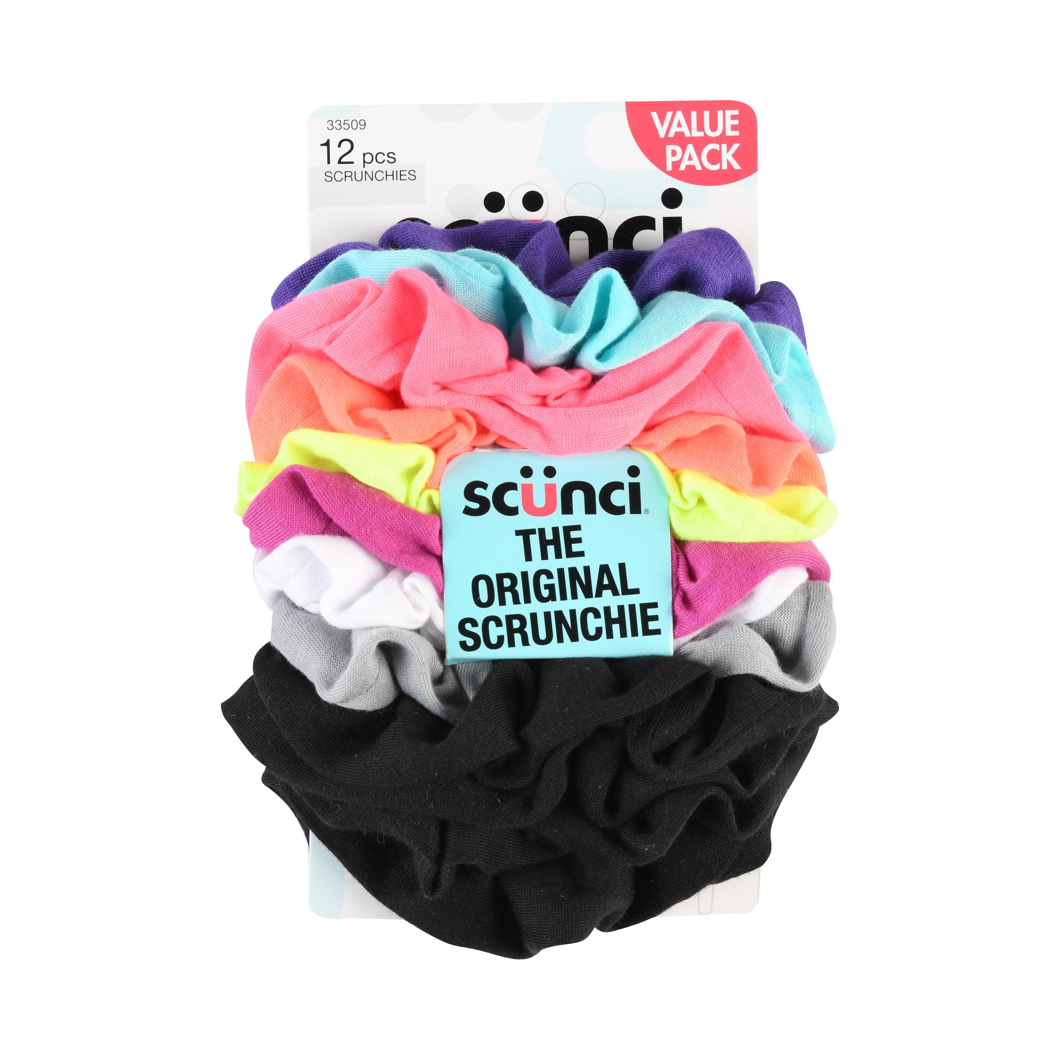 CONAIR Scunci The Original Scrunchie Extra Large Hair Ties in Knit Fabric, Assorted Colors, 12ct