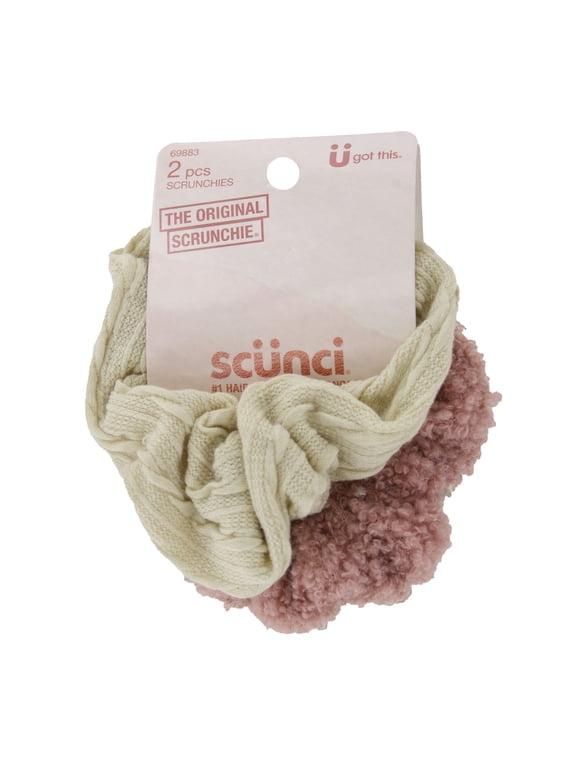 The Original Scrunchie Soft Fabric and Fuzzy Scrunchies, Assorted Colors, 2-Pieces