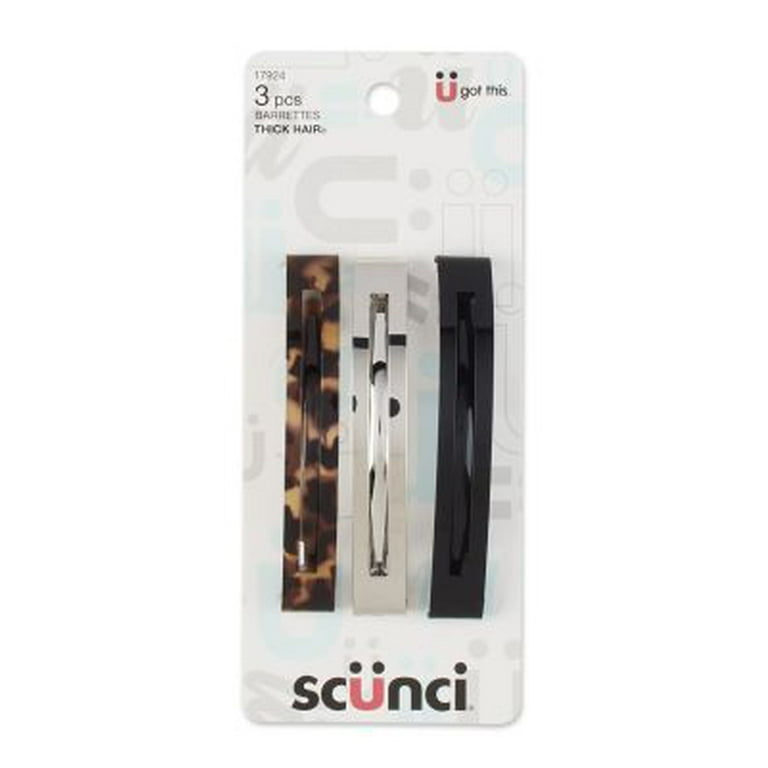 Scunci Thick Hair 3-Piece Metal Barrettes Designed for Thick Hair 