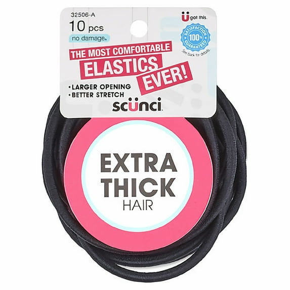 Scunci Extra Thick Black Hair Elastics (Pack of 16)