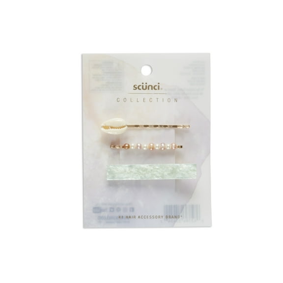 Scunci Trend Collection Multi-Pack Bobby Pin Hair Clips, Mint, 3 Ct
