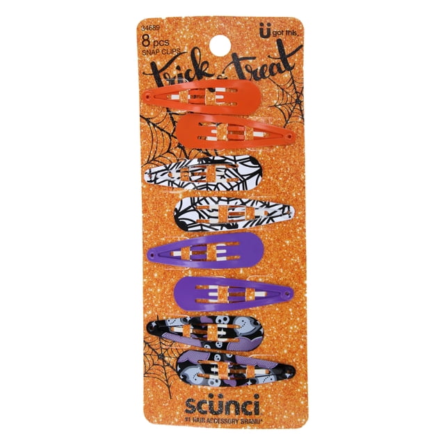 Scunci Trick or Treat Halloween Hair Snap Clips, Assorted Designs, 8