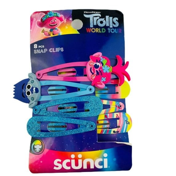 Scunci Trolls World Tour Multicolor Snap Clips 64 Count - Pack of 8