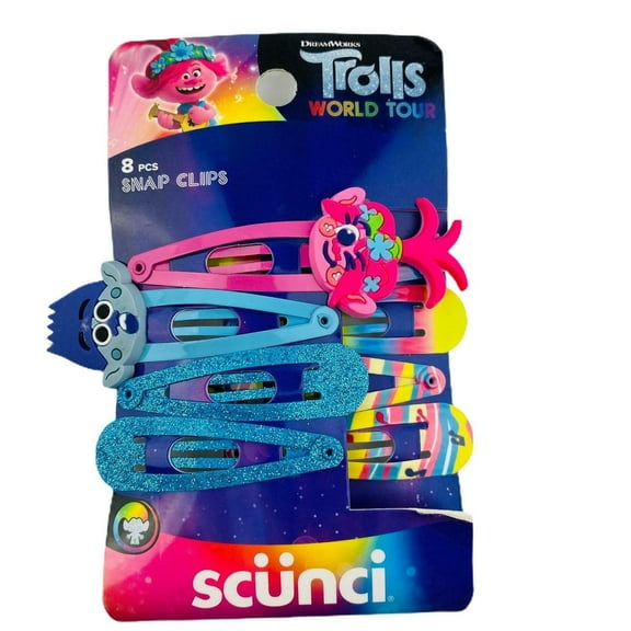 Scunci Trolls World Tour Snap Clips, Multicolor, 32 Ct, Pack of 4