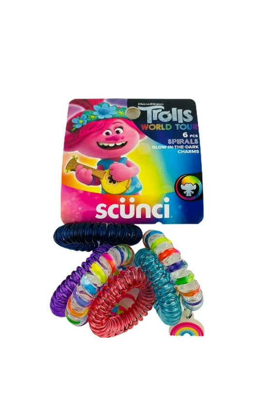 Trolls World Tour Spirals Glow in The Dark Charms, 6 count