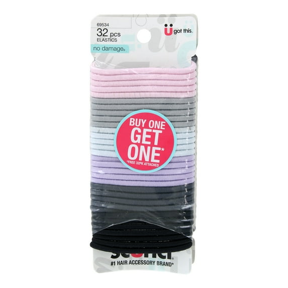Scunci U Got This No Damage Hair Elastics Ponytailers, Assorted Colors, 64-Pieces