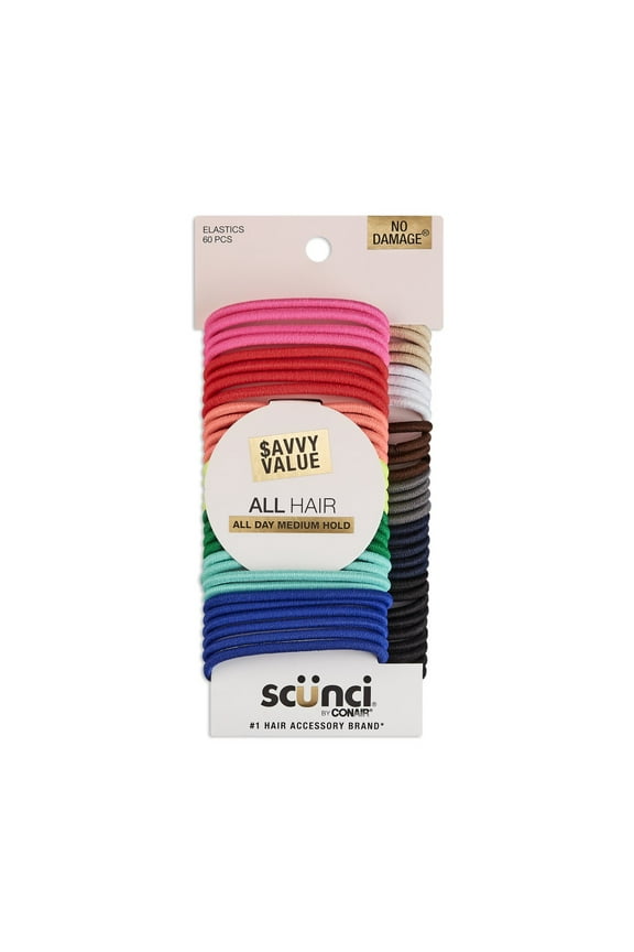 Value Pack Ponytail Hair Ties, Multicolor, 60 Count
