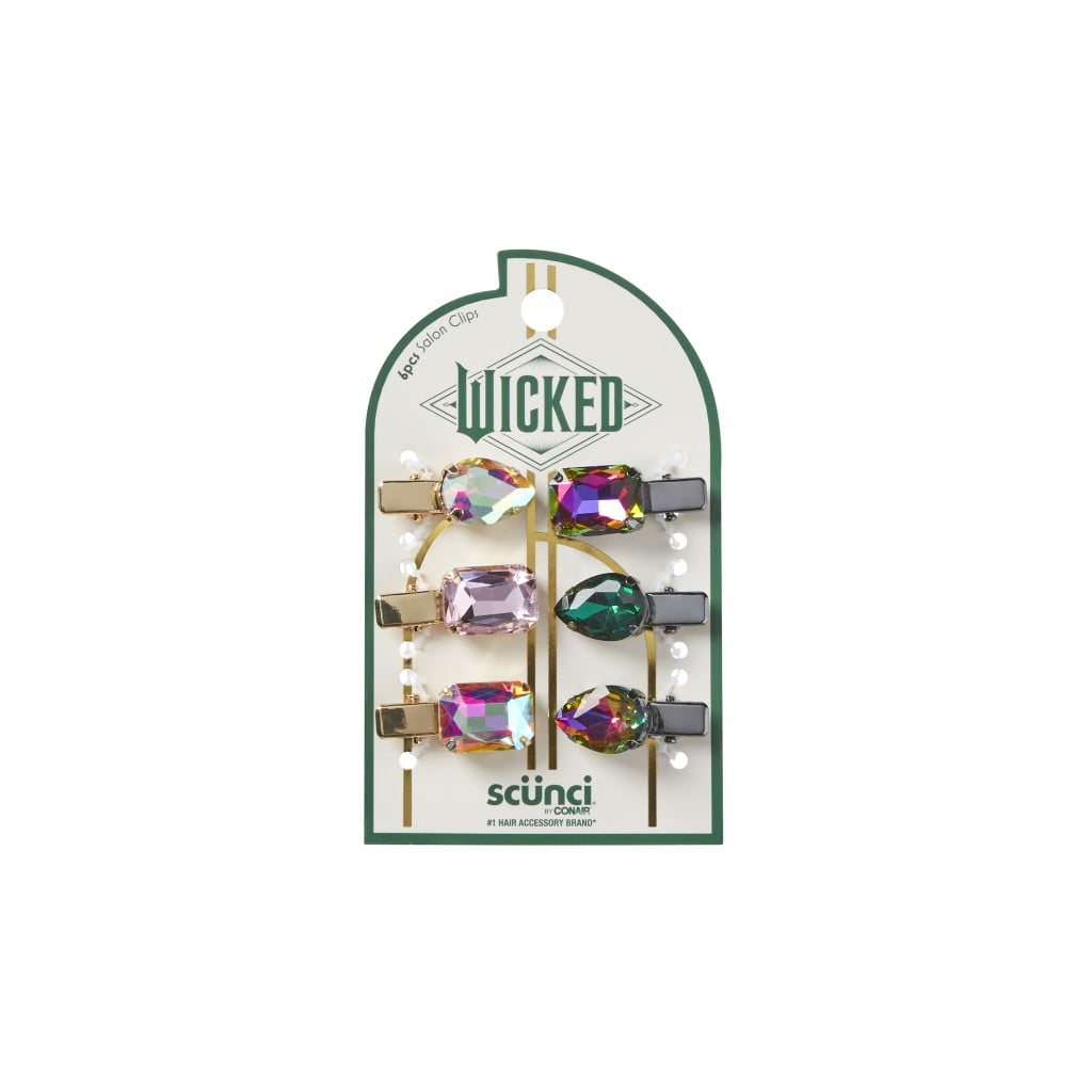 Scunci Wicked Elphaba 6PK With Mixed Gem Shape Snapclips