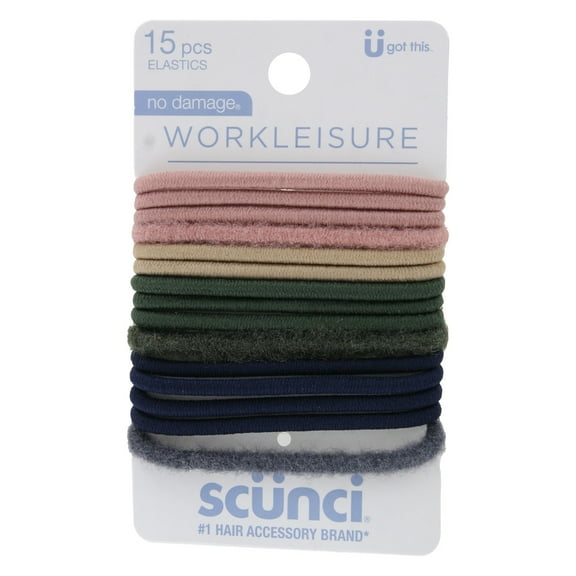 Scunci Workleisure No Damage Hair Elastics, Assorted Colors, 15-Pieces