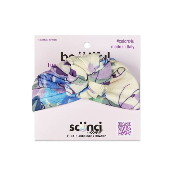 Scunci be-u-tiful Knit Floral Turban Headwrap With Knot - Blue/Purple/Cream, 1-Count
