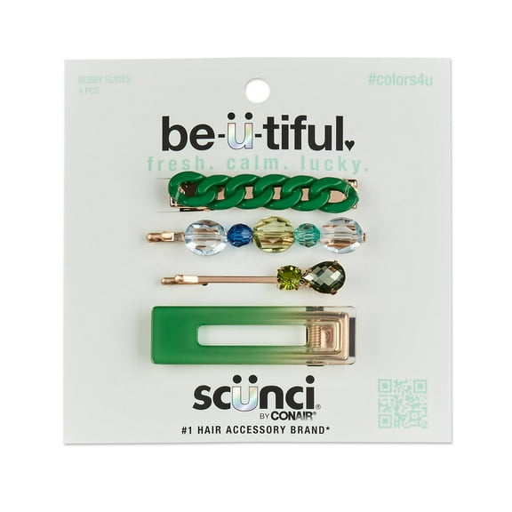 Scunci be-u-tiful Rhinestone Embellished Bobby Pins & Fashion Clips, Green, 4-Pieces