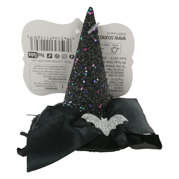 Scunci by Conair Hey Boo! Halloween Witch Hat Hair Clip with Glitter and Bat Accent, Black, 1-Count