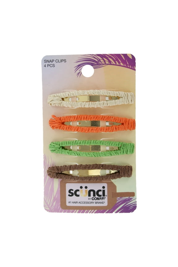 by Conair Snap Clips, 4-Piece Set, Woven Fabric Design, Assorted Neutral Colors, Strong Hold for All Hair Types