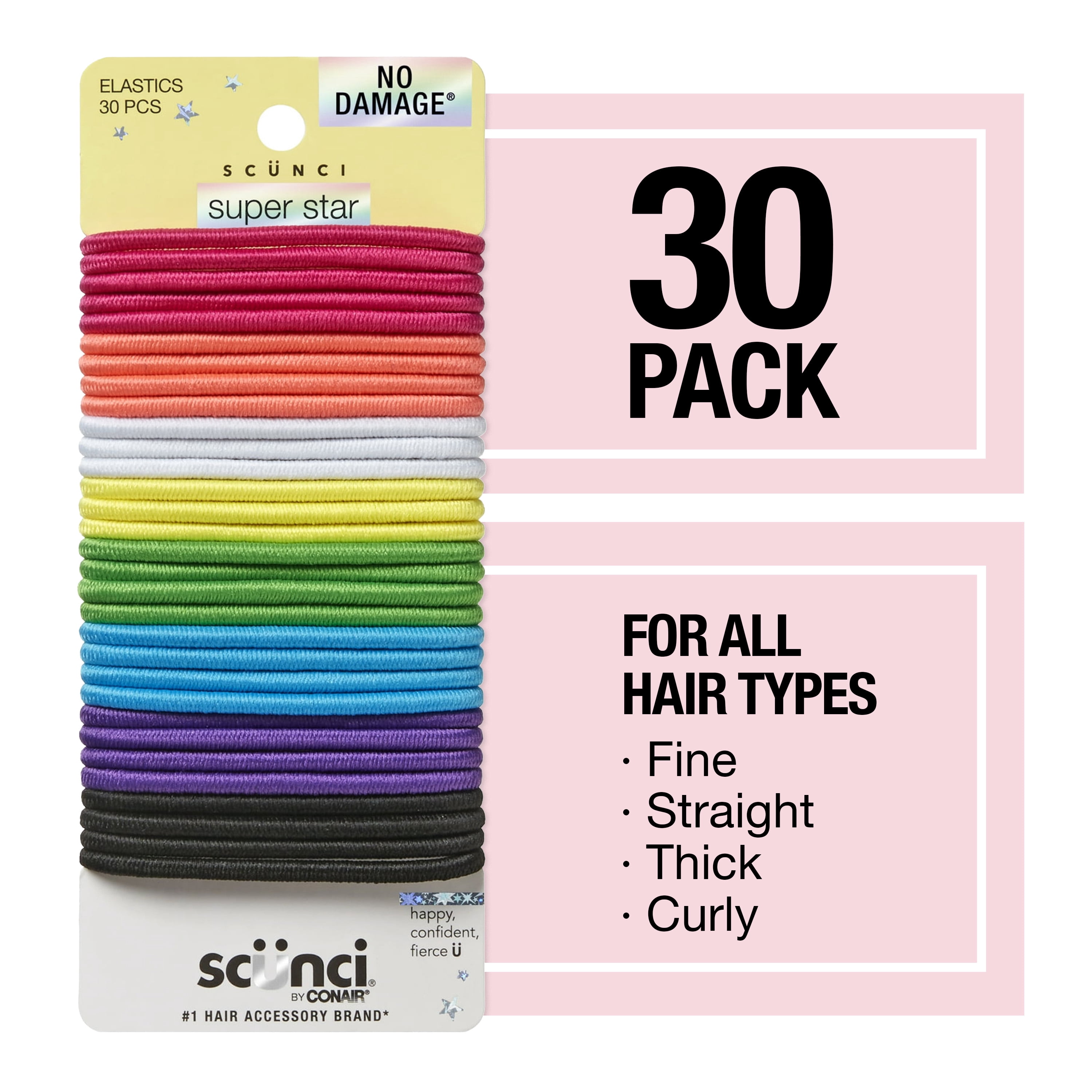 Scunci No Damage Hair Ties, Multicolor, 30 Count Ponytail Holders