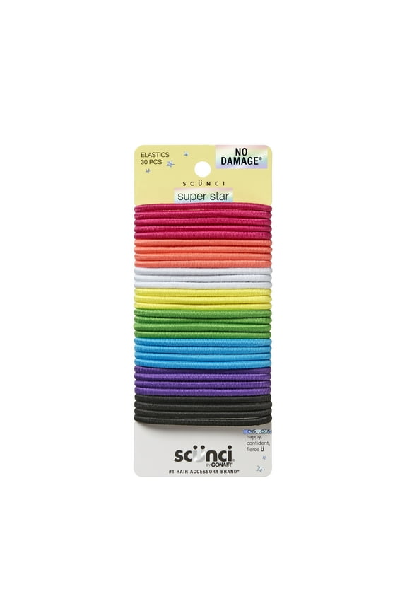 No Damage Elastic Ponytail Hair Ties, Multicolor, 30 Count