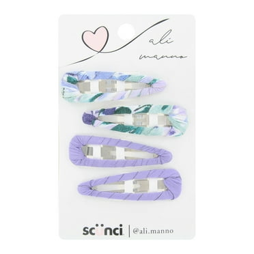 (2 pack) Scunci x Ali Manno Fabric Covered Hair Snap Clips, Assorted Colors, 4-Pieces