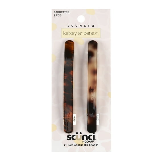 Scunci x Kelsey Anderson Classic Tortoiseshell Print Barrettes, Multicolor, 2 count