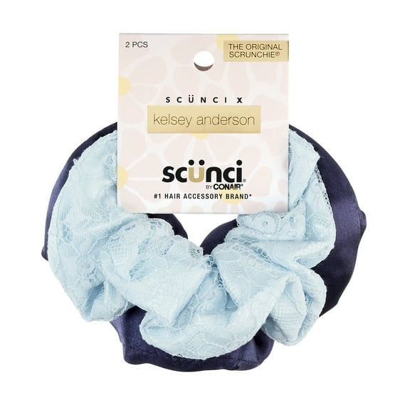 Scunci x Kelsey Anderson Lace & Satin Scrunchies, Blue, 2 count